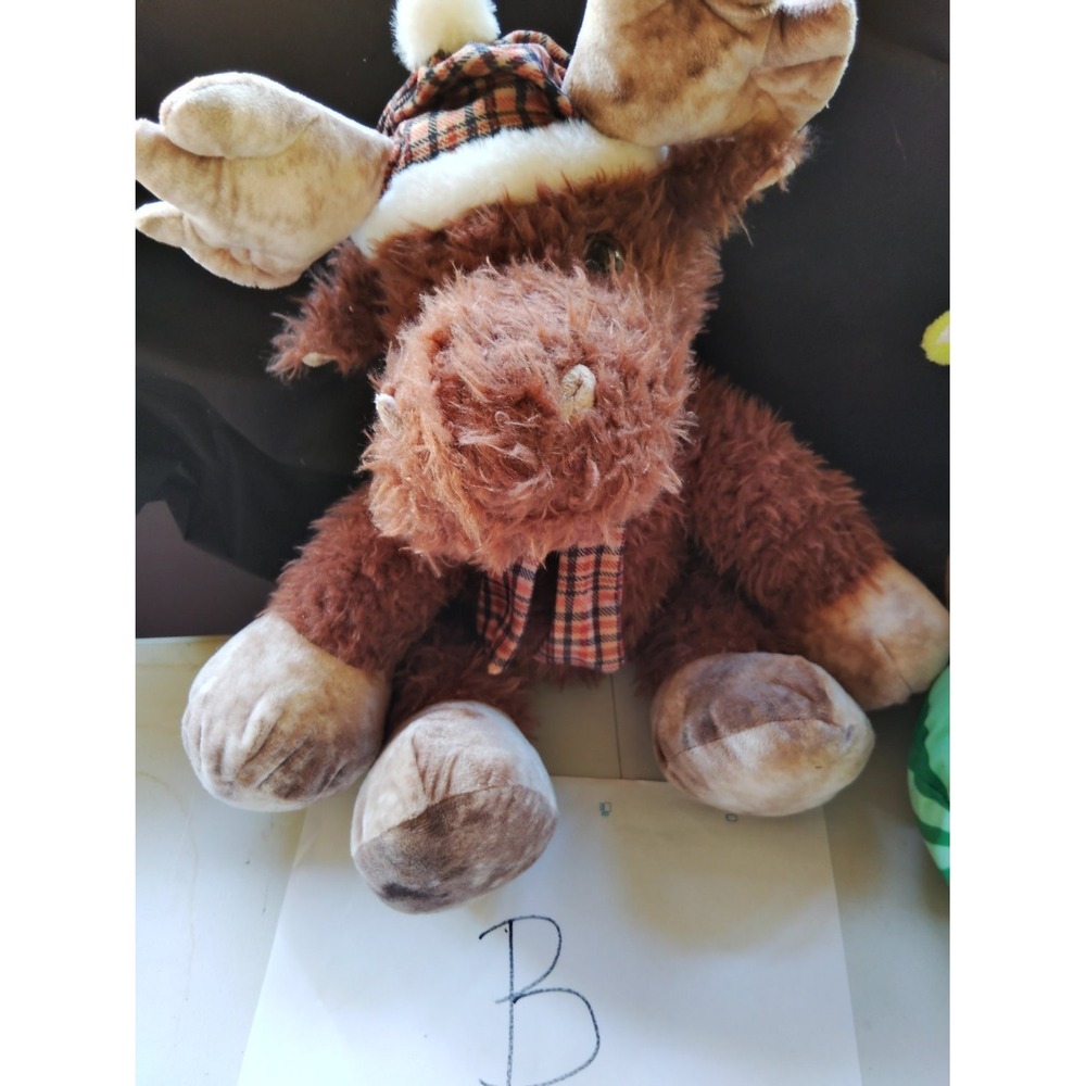 Hug & Luv Moose Plush Toy Brown Plaid Hat Scarf Christmas Holiday 16in